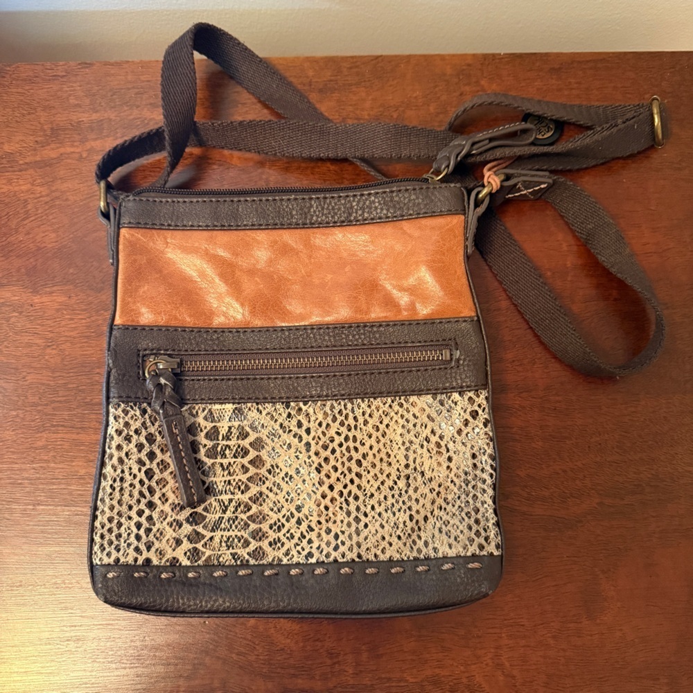 The SAK Brown Tan Snakeskin Crossbody Bag